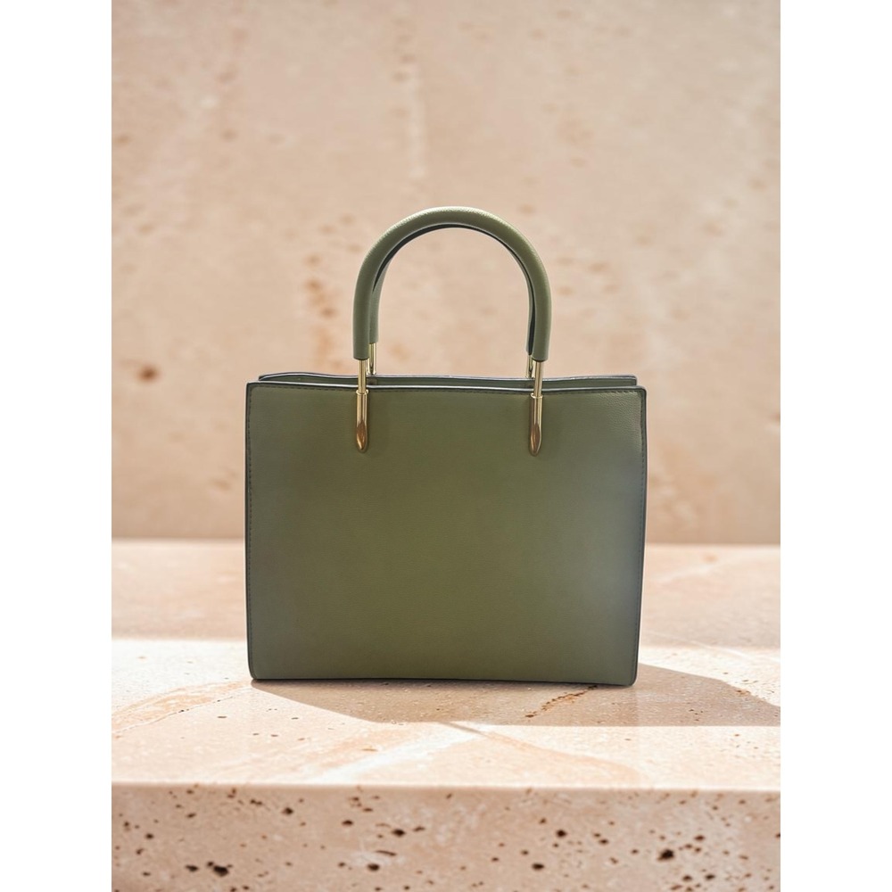 Sage Green Structured Satchel Handbag Gold Tone Hardware